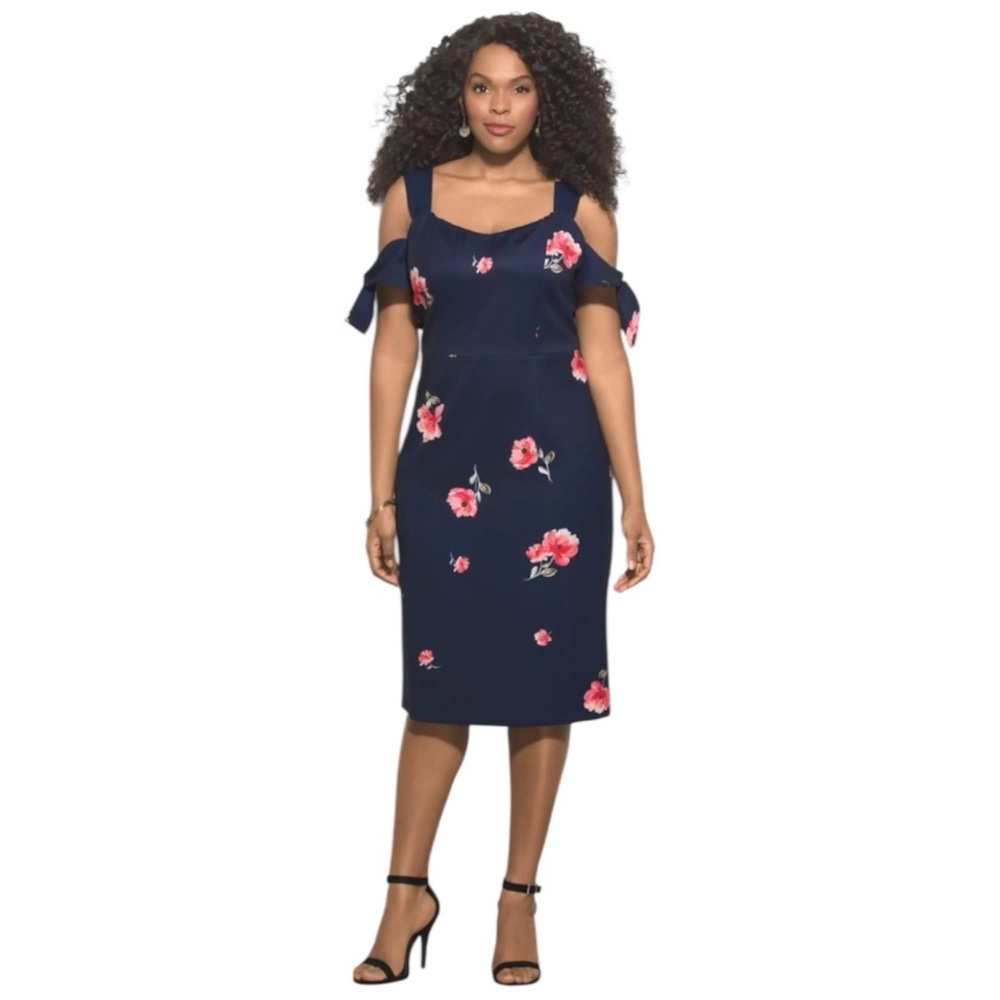 dressbarn BEYOND by Ashley Graham Floral Cold-Shoulder Midi Dress SIZE 8
